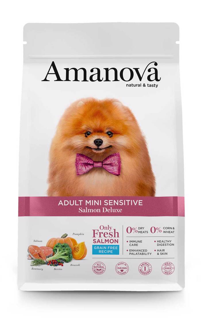 Amanova Adult Mini Sensitive Salmon Deluxe Grain Free Xira Trofi xoris Sitira ga Enilikous Skulous me Solomo 2kg